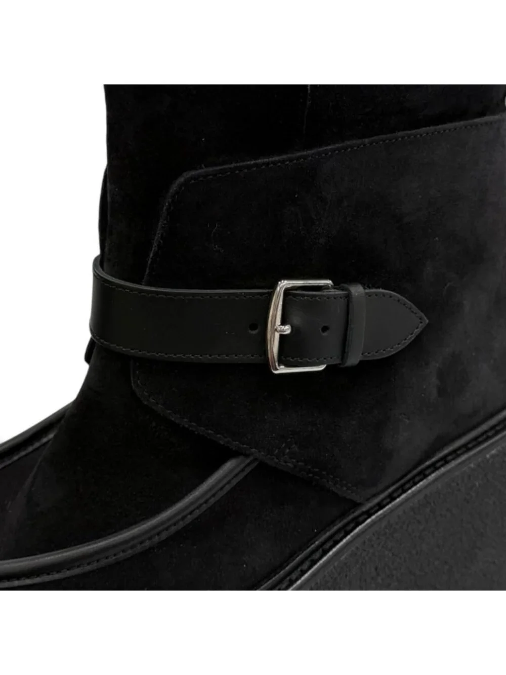 Hermes Emmisfer Suede Leather Shearling Belt Design Short Boots Black IT